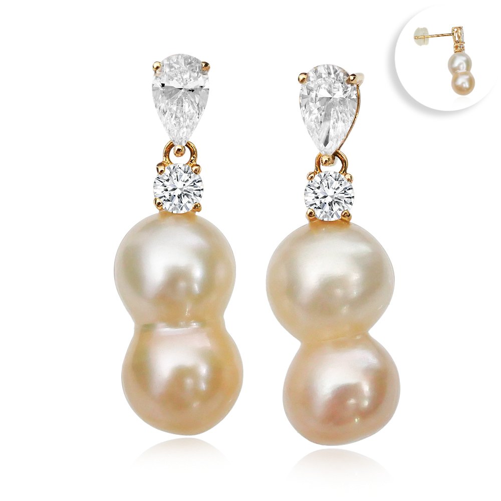Fresh Water Drop Pearl Earrings In 14K Gold Vermeil, 14K Rose Gold - Foto 3