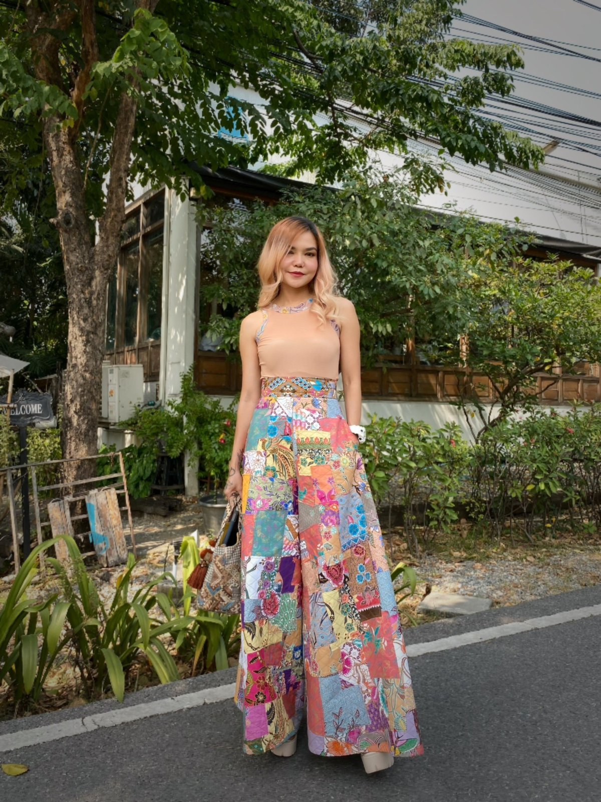 Women Summer Retro Patchwork Wide Leg Denim Pants
