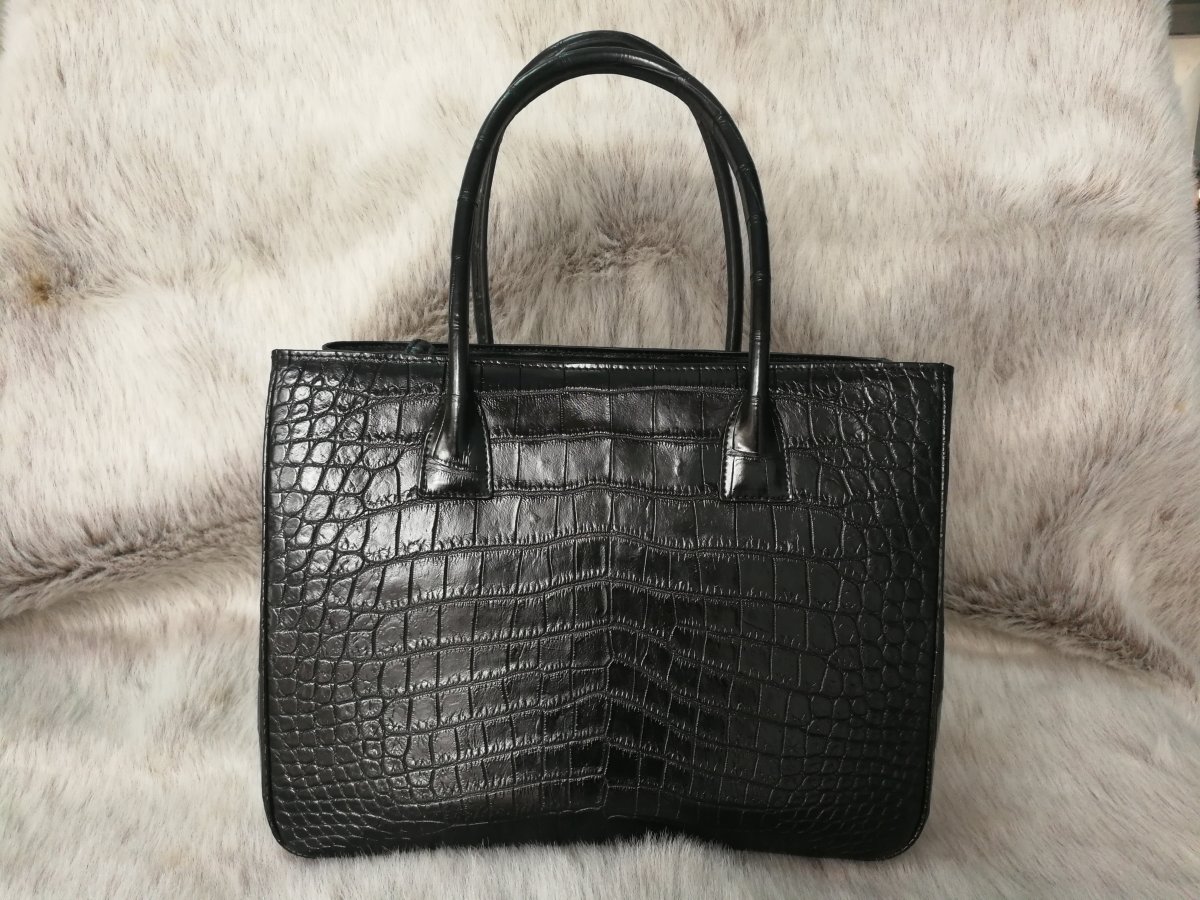 Genuine Crocodile Tote Bag/ Handbag in Black Crocodile Skin # CODE