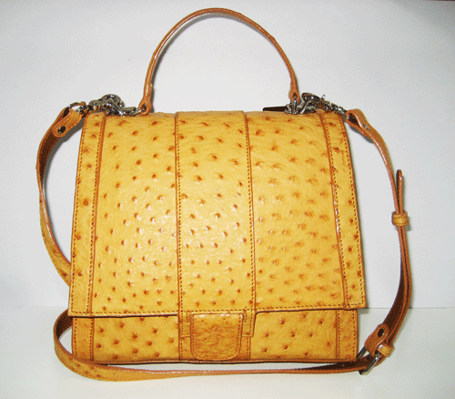 Genuine Ostrich Leather Handbag/Shoulder Bag in Light Brown (Tan