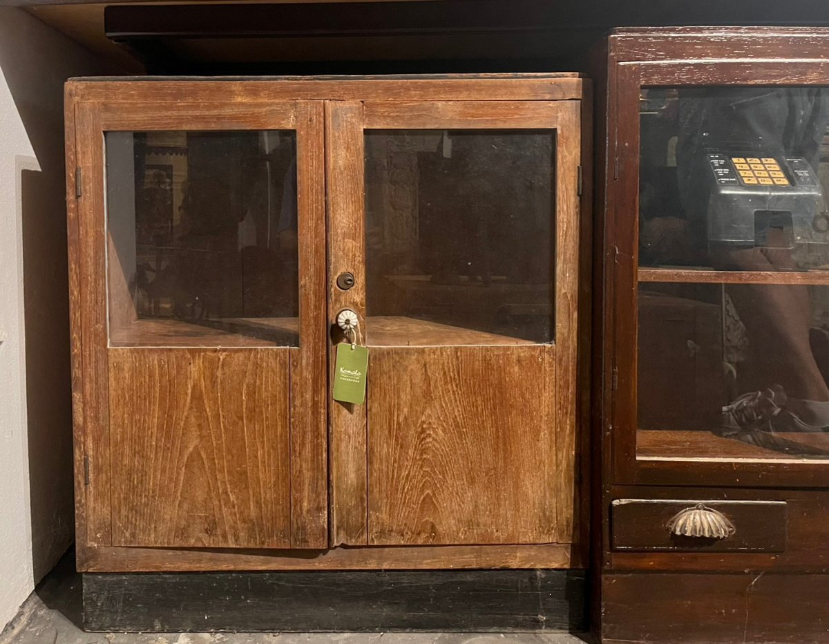 Thai Teak Glass Doors Sideboard - kamalaantique