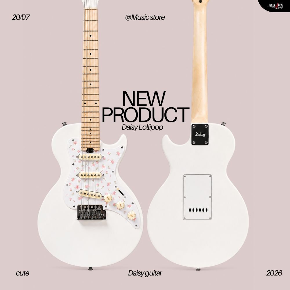 กีตาร์ไฟฟ้า Daisy Jeni Lolipop ทรง Les Paul สีขาว บอดี้ไม้ Poplar น้ำหนักเบา ปิ๊กอัพ Single Coil 3 ตัว