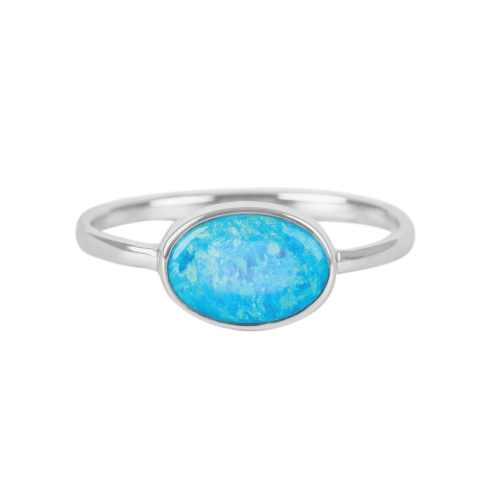 Lab Created Light Blue Opal Rhodium Over Sterling Silver Ring - Nksilver