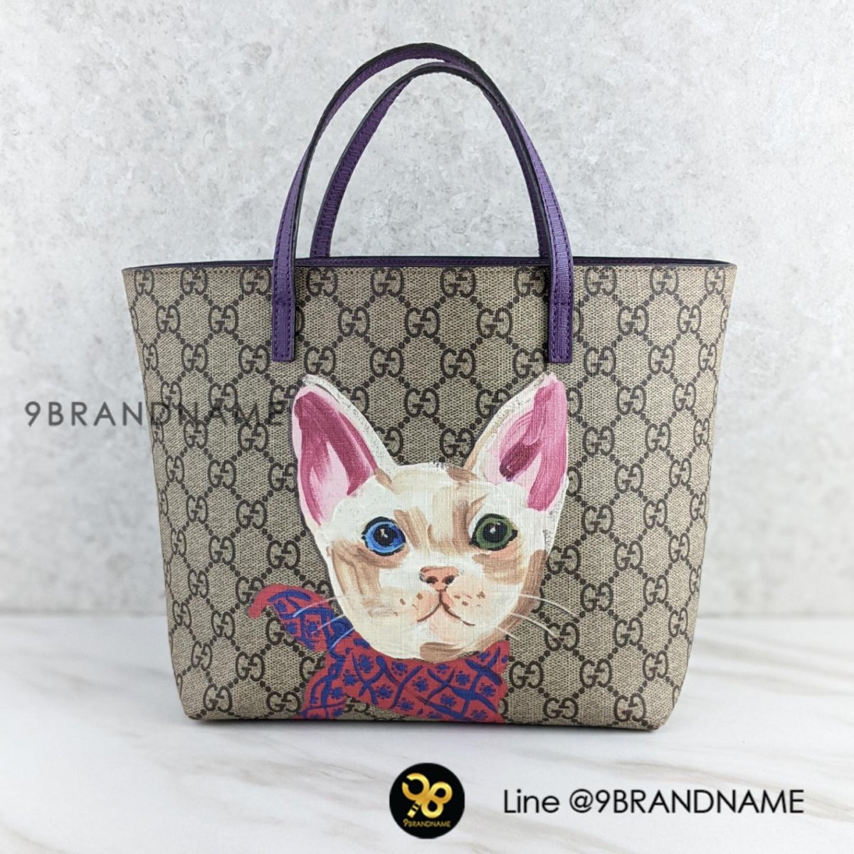 超美品！GUCCI kids 猫ちゃんバッグ チルドレンズ〕キャット プリント トップハンドルバッググリーン