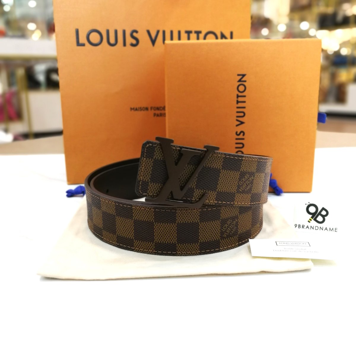 Louis Vuitton Belt LV Initiales Damier Ebene Canvas Size 90 cm M9807 9brandname