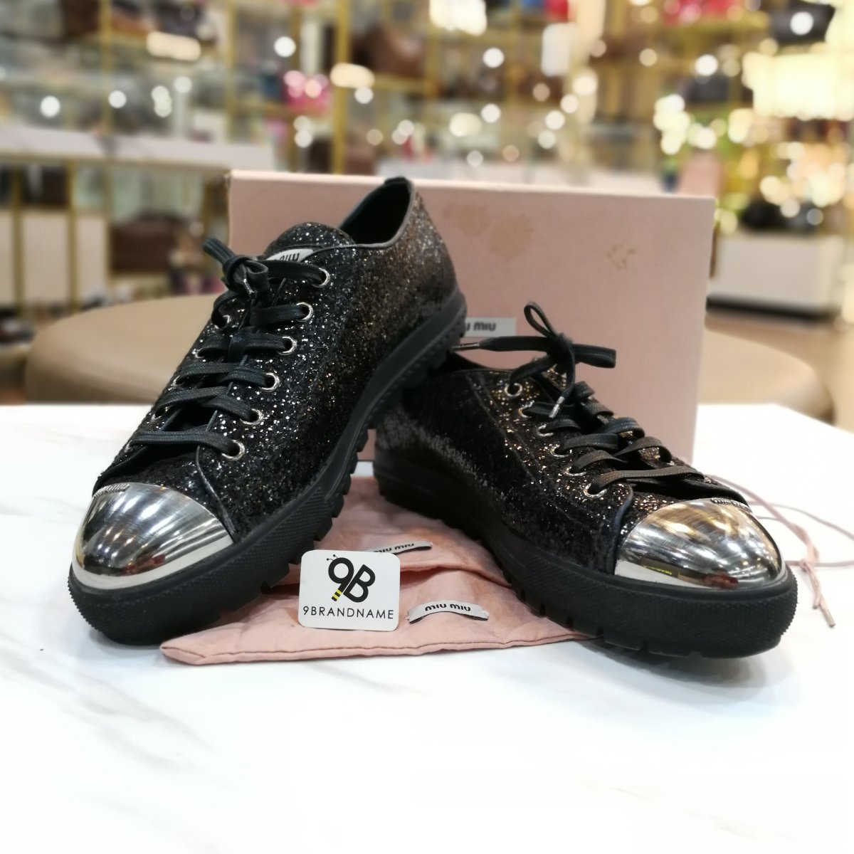 Used Like New - Miu Miu Shoes Sneakers Glitter Lux Nero Size 40 
