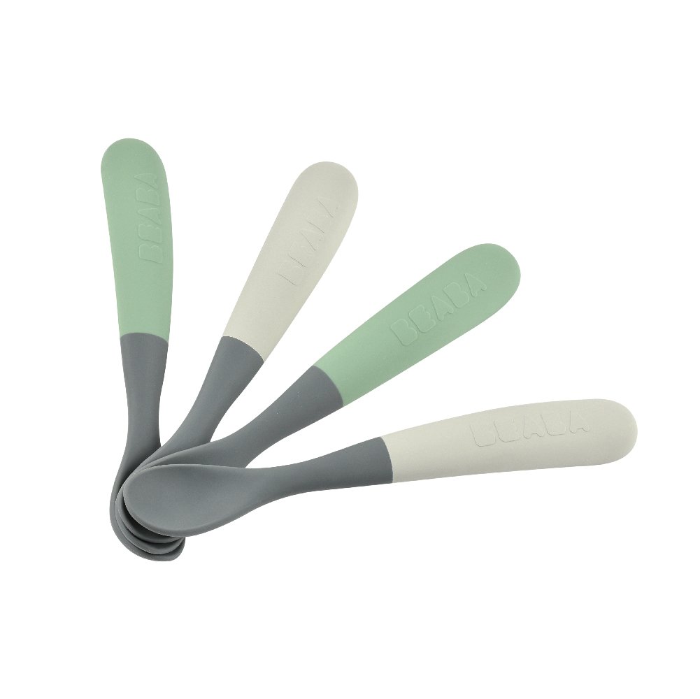 Set of 4 Ergonomic 1st Stage Silicone Spoons Bi-Tone with Storage Case ...