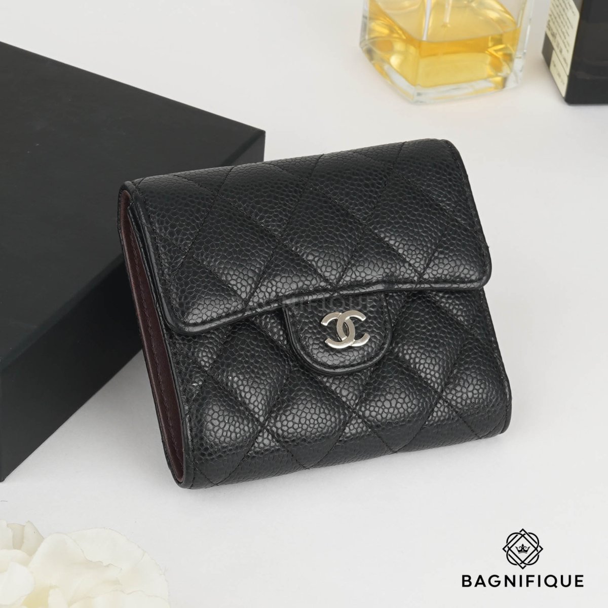 CHANEL TRI FOLD SHORT WALLET BLACK CAVIAR SHW bagnifiquethailand