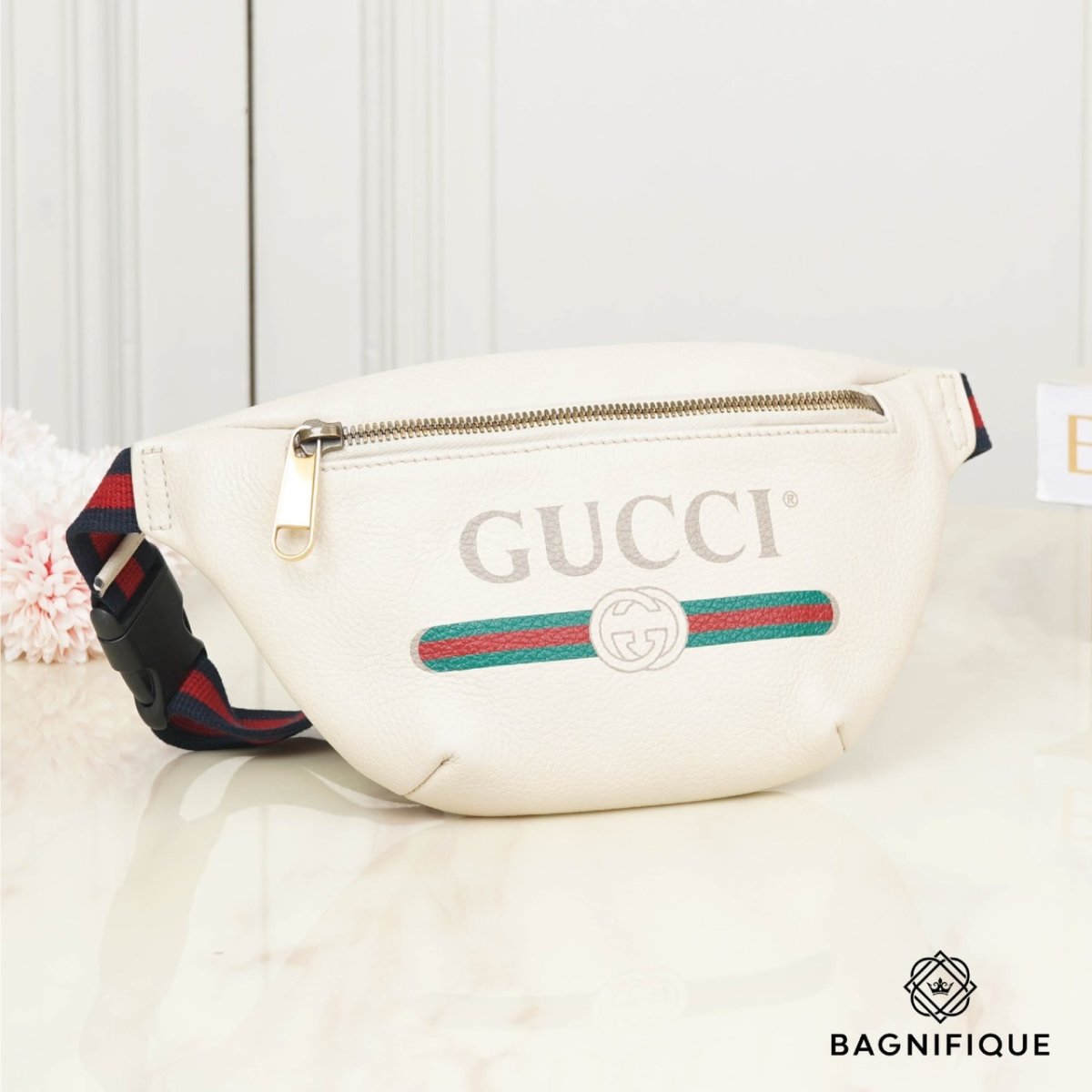 White gucci waist online bag