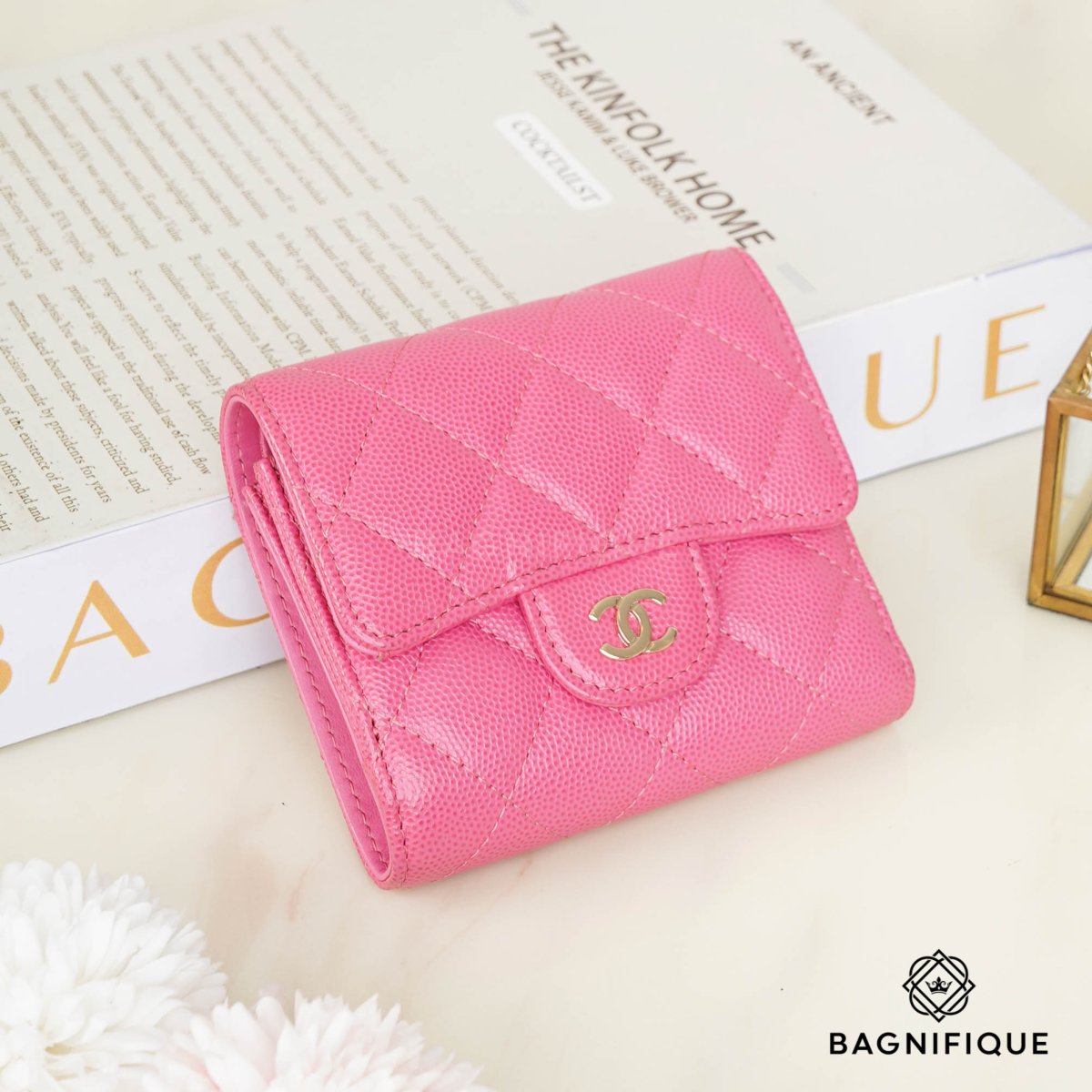 CHANEL TRI FOLD SHORT WALLET IN PINK CAVIAR GHW bagnifiquethailand