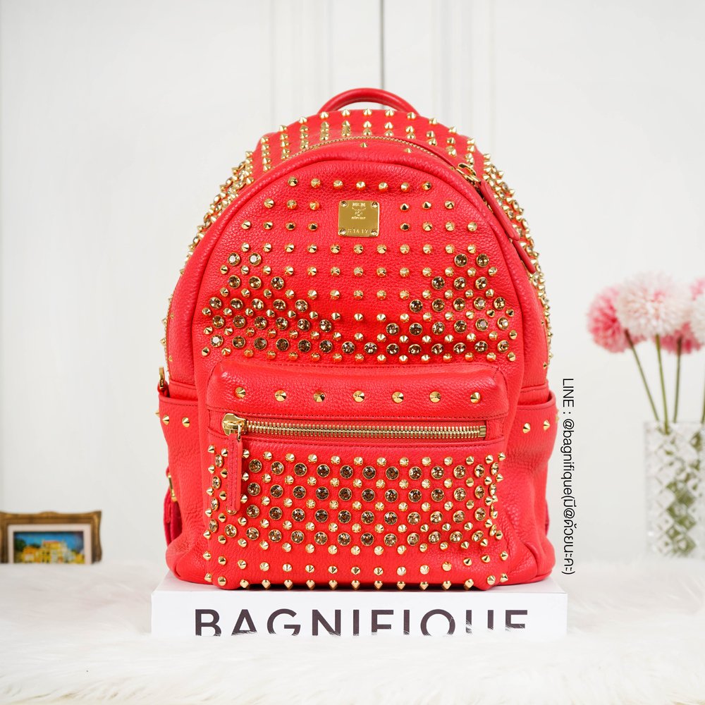 All red shop mcm backpack