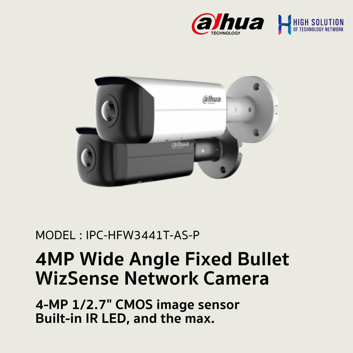 IPC-HFW3441T-AS-P Dahua 4MP Wide Angle Fixed Bullet WizSense Network ...