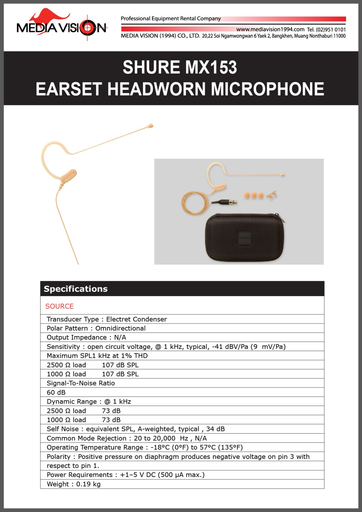 Shure Mx153 Earset Headworn Microphone Mediavision1994