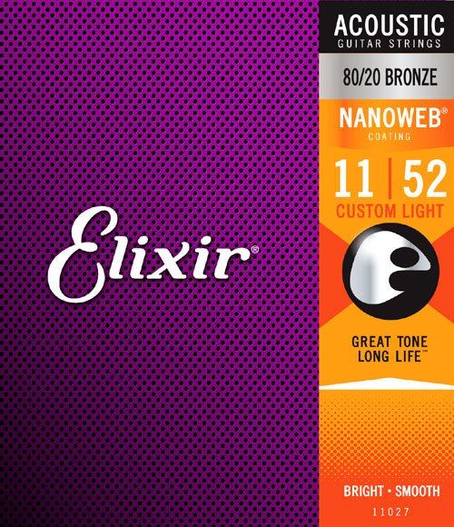 Elixir Acoustic Guitar Strings 8020 Bronze Nanoweb Coating Custom Light 11 52 Fusionmusic 4551