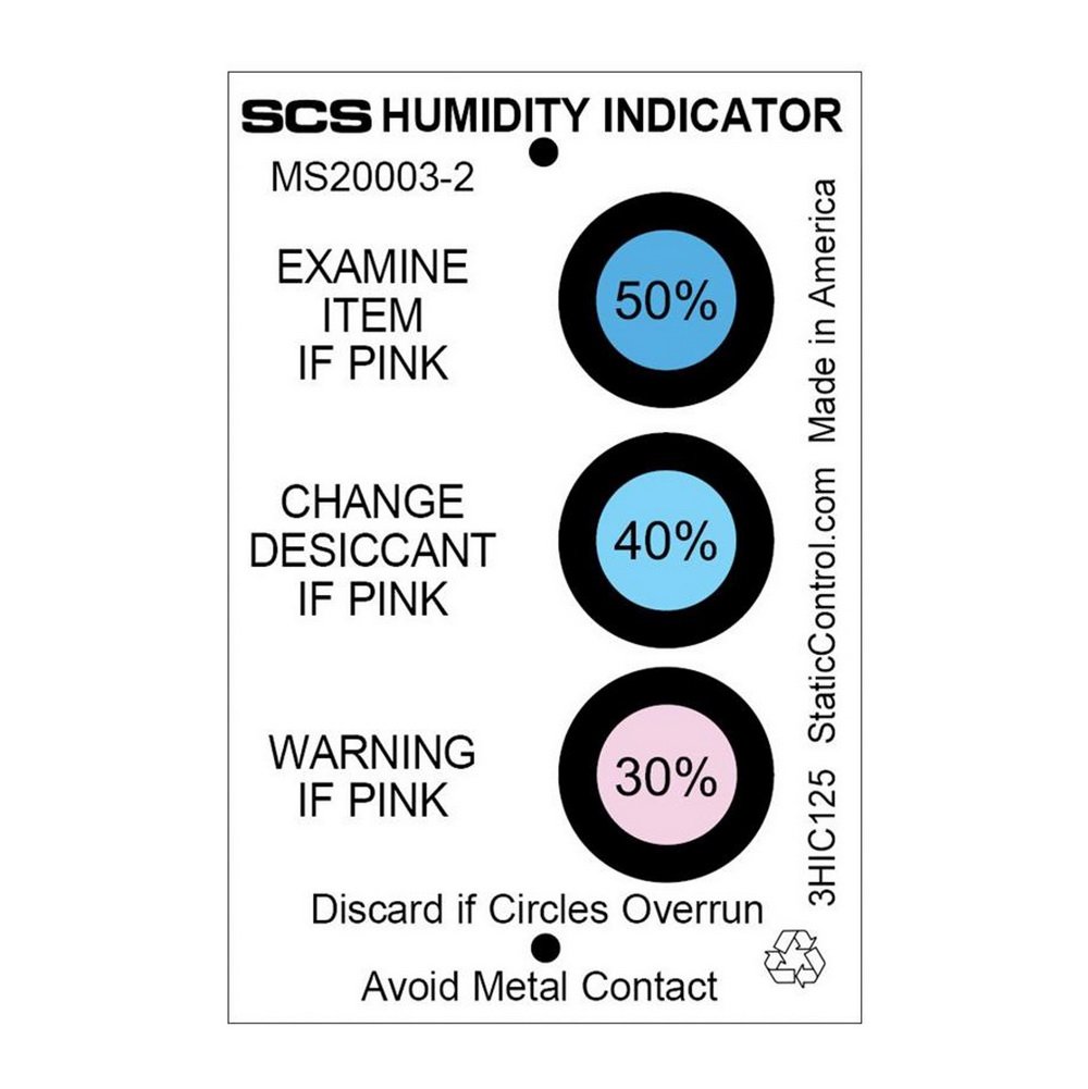 Humidity Reader Sign 3-Spot Humidity Indicator Card 30-40-50% No. 3HIC125 (125/CAN), SCS