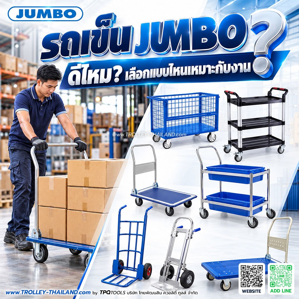 รถเข็น JUMBO ดีไหม? วิธีเลือกรถเข็น JUMBO สำหรับโรงงาน คลังสินค้า และงานขนของ