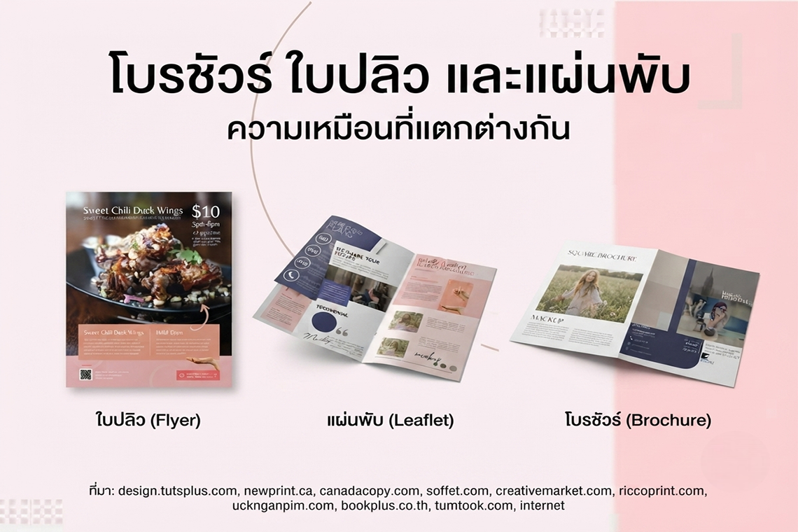 โบรชัวร์ ใบปลิว และแผ่นพับ - ความเหมือนที่แตกต่างกัน