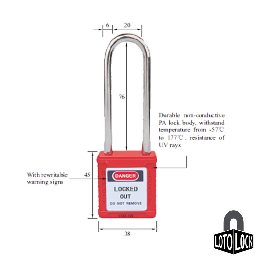 Lockout Tagout Padlock 76mm. Stainless 304 Red LOTO LOCK®