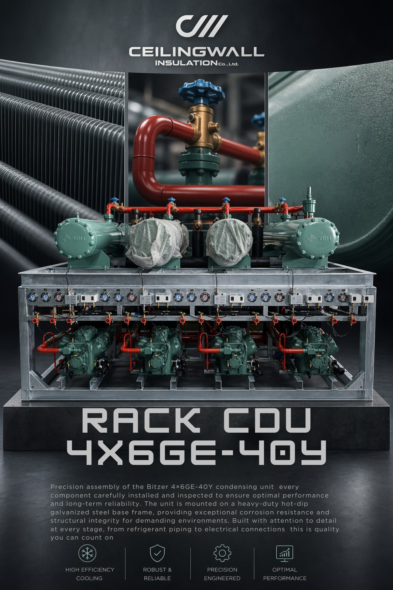 Precision assembly of the Bitzer 4×6GE-40Y condensing unit