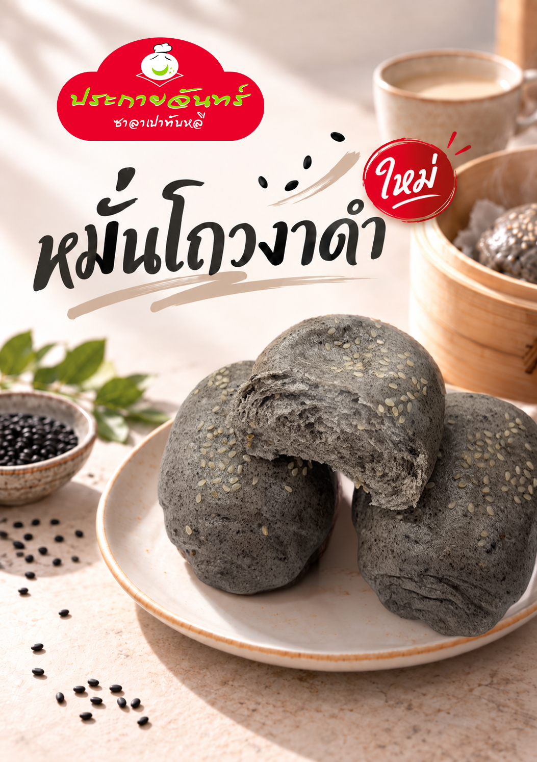 หมั่นโถวงาดำ ซาลาเปาทับหลี ประกายจันทร์ 