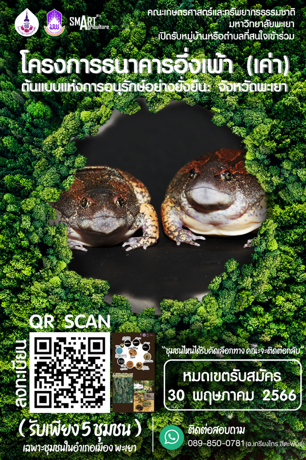 ( เปิดรับหมู่บ้านหรือตำบลที่สนใจเข้าร่วม ) "โครงการธนาคารอึ่งเพ้า (เค่า) ต้นแบบแห่งการอนุรักษ์อย่างยั่งยืน จังหวัดพะเยา" ( รับเพียง 5 ชุมชน เฉพาะชุมชนในอำเภอเมือง ) หมดเขตลงทะเบียน 30 พ.ค. 2566 นี้ ( เปิดรับหมู่บ้านหรือตำบลที่สนใจเข้าร่วม ) "โครงการธนาคารอึ่งเพ้า (เค่า) ต้นแบบแห่งการอนุรักษ์อย่างยั่งยืน จังหวัดพะเยา" ( รับเพียง 5 ชุมชน เฉพาะชุมชนในอำเภอเมือง ) หมดเขตลงทะเบียน 30 พ.ค. 2566 นี้