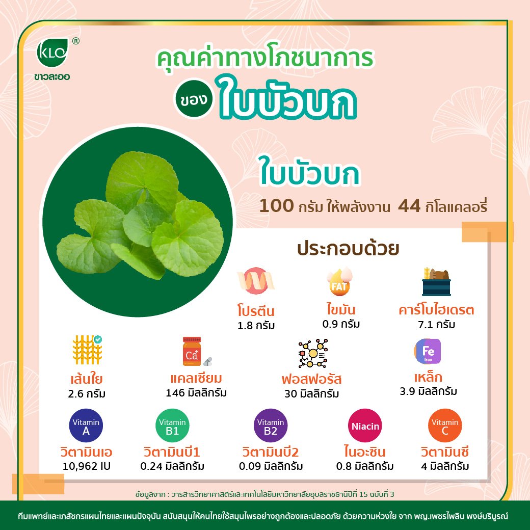 คุณค่าทางโภชนาการของใบบัวบก คุณค่าทางโภชนาการของใบบัวบก
