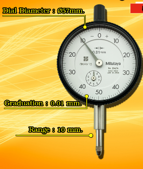 Dial gauge Range 0-10mm. Graduation 0.01mm.