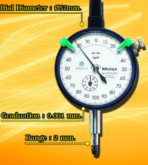 Dial gauge Range 0-2mm. Graduation 0.001mm.