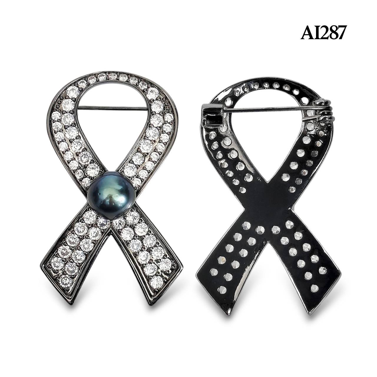 Approx Ribbon Approx. 8.0 - 10.0 mm, Tahitian Pearl, Ribbon Rip Pearl Alloy Brooch