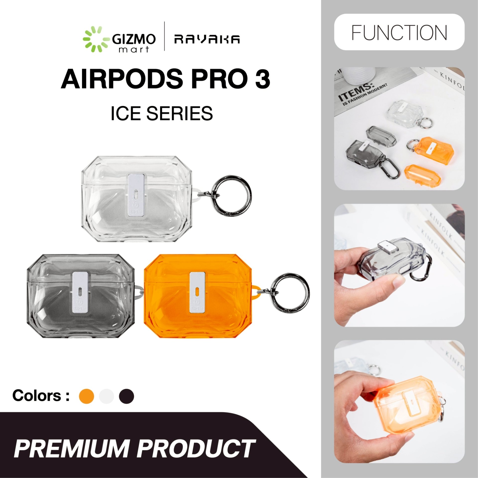 RAVAKA Ice Series เคส AirPods Pro 3 เคสใสเหลี่ยมกันกระแทก
