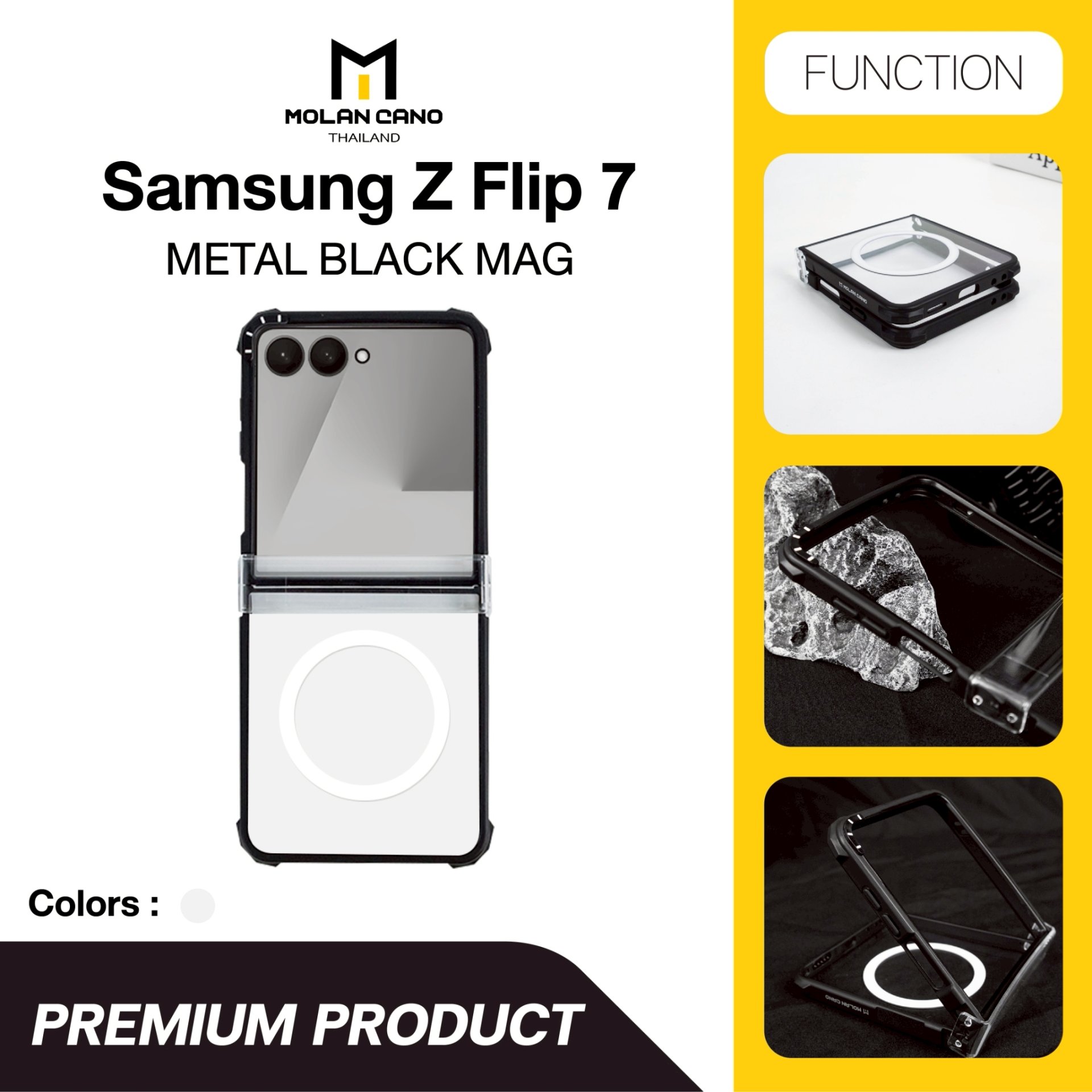 Molan Cano for Samsung Z Flip7 Magsafe Metal Black เคสใสซัมซุง ขอบดำกันกระแทก รองรับชาร์จไร้สาย