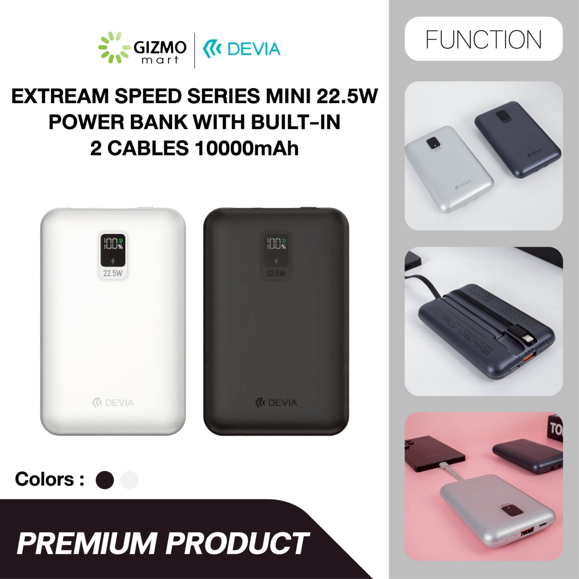 Devia Power Bank Speed Series MINI 22.5W With Built-in 2 Cables 10000mAh รุ่น EP202 พาวเวอร์แบงค์แบตสำรอง