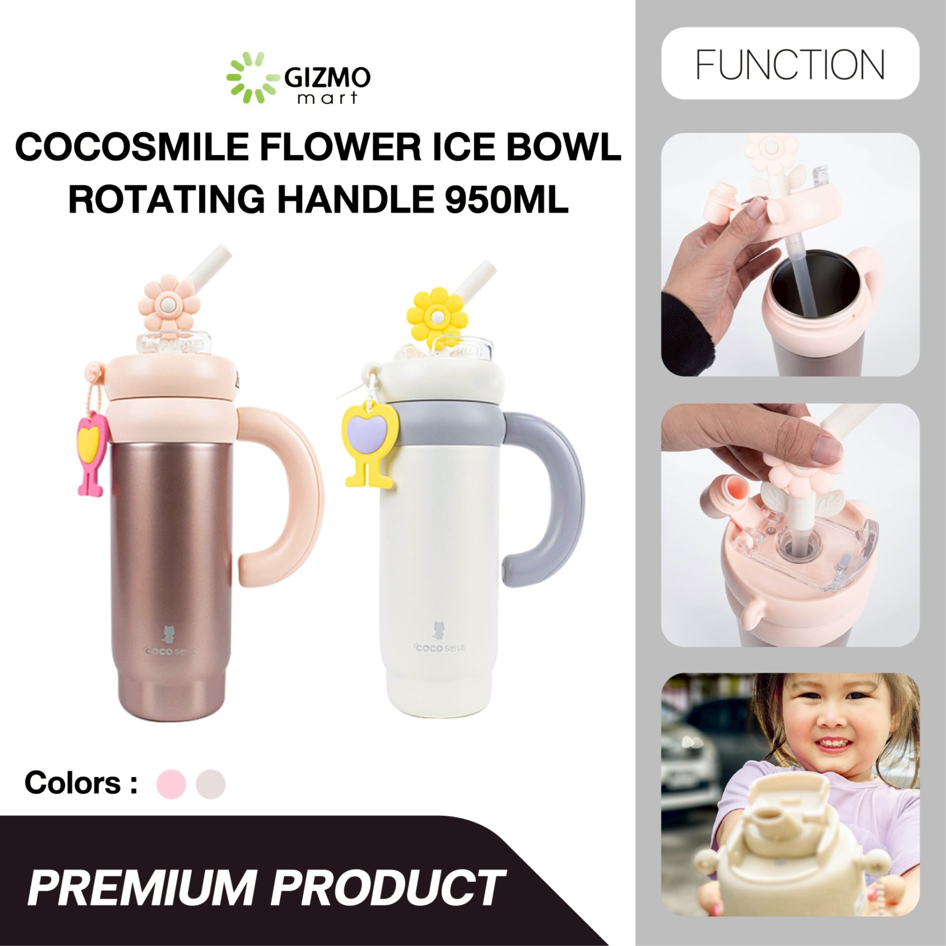 COCOSMILE แก้วเก็บความเย็น Flower Ice Bowl Rotating Handle SUS316 ขนาด 950ml