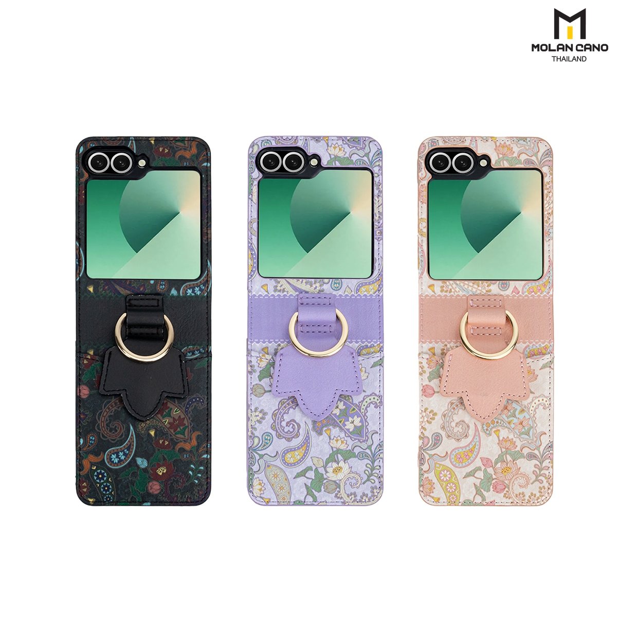 Molan Cano Paisley Card Case Flip 6 เคสหนังลายดอกไม้