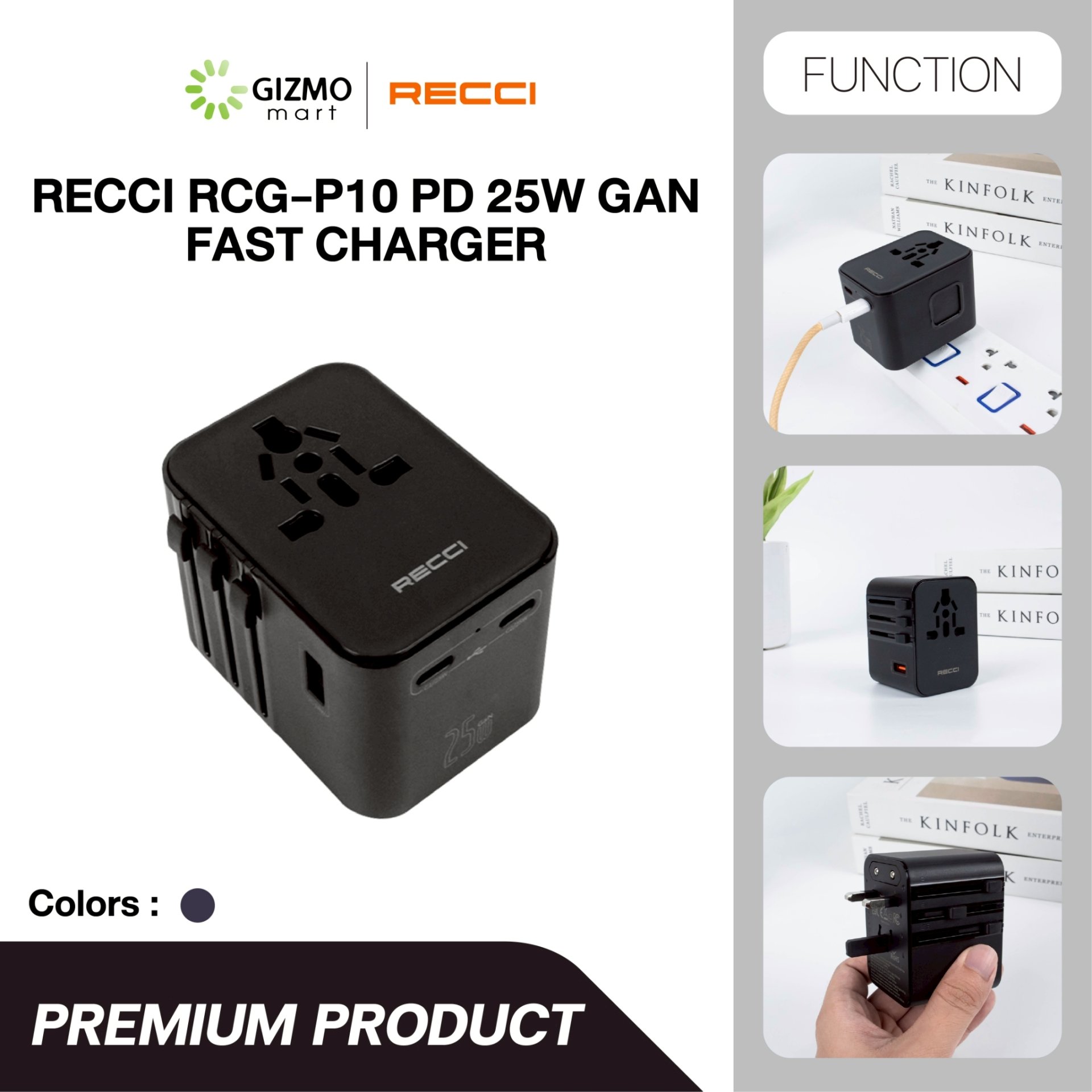 Recci หัวแปลงปลั๊กไฟ Universal PD 25W Retractable รุ่น RCG-P10