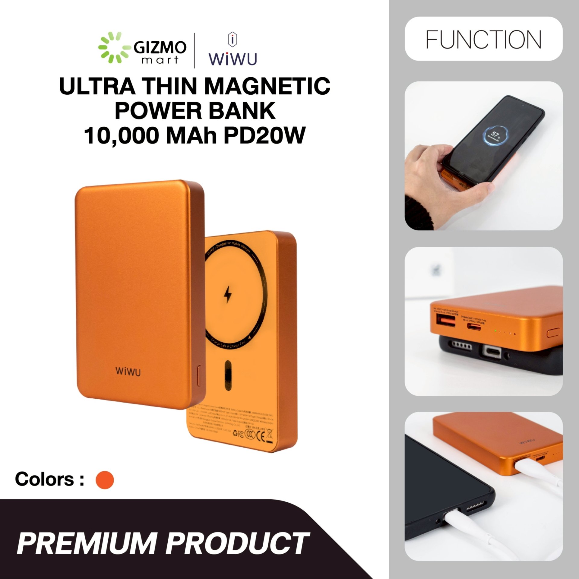 WiWU Ultra Thin Magnetic Power Bank แบตสำรองแม่เหล็ก 10000mAh รุ่น P15-1