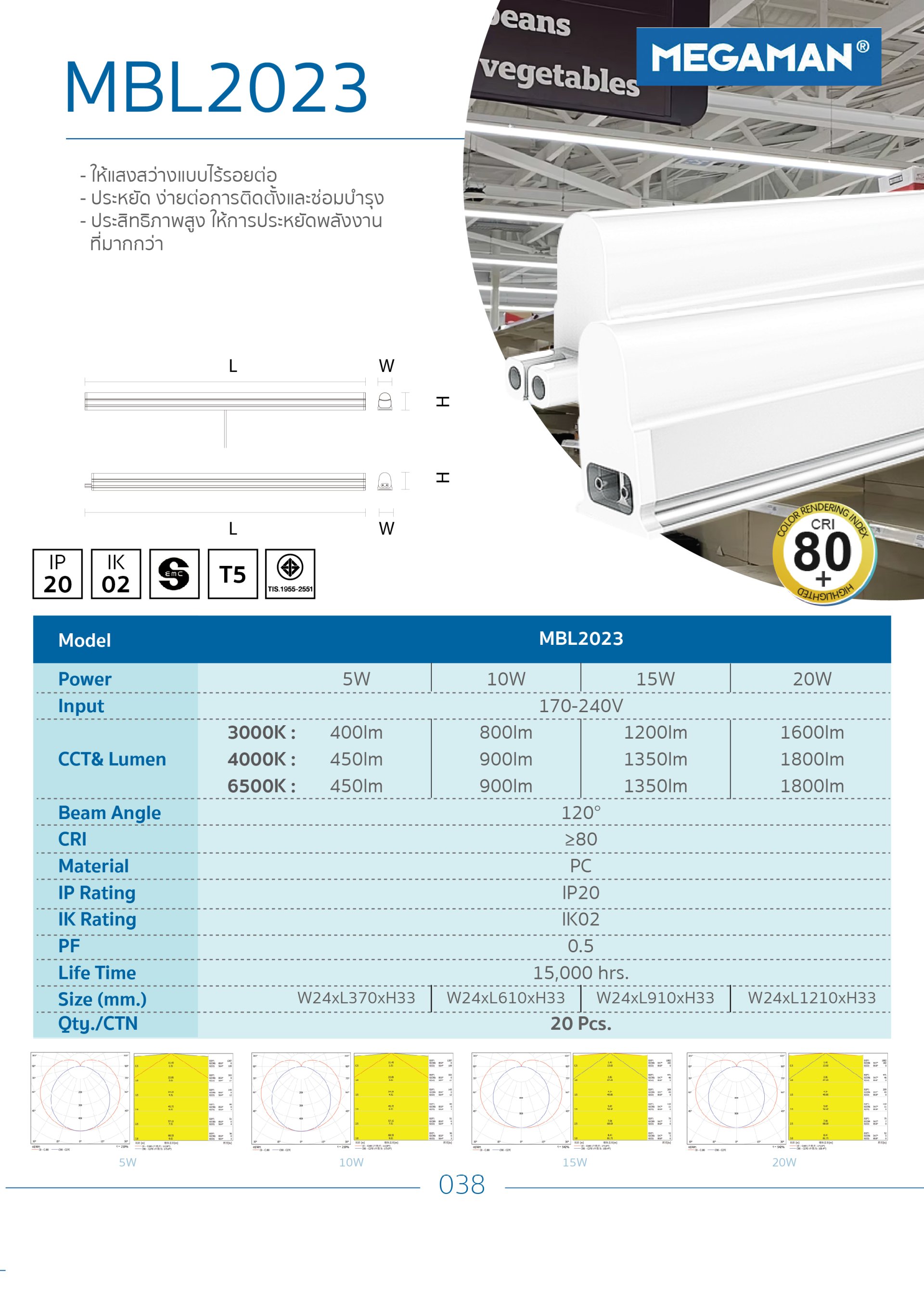 โคมไฟ T5 LED Set สำเร็จ 5W 30cm (สามารถต่อกันได้ )