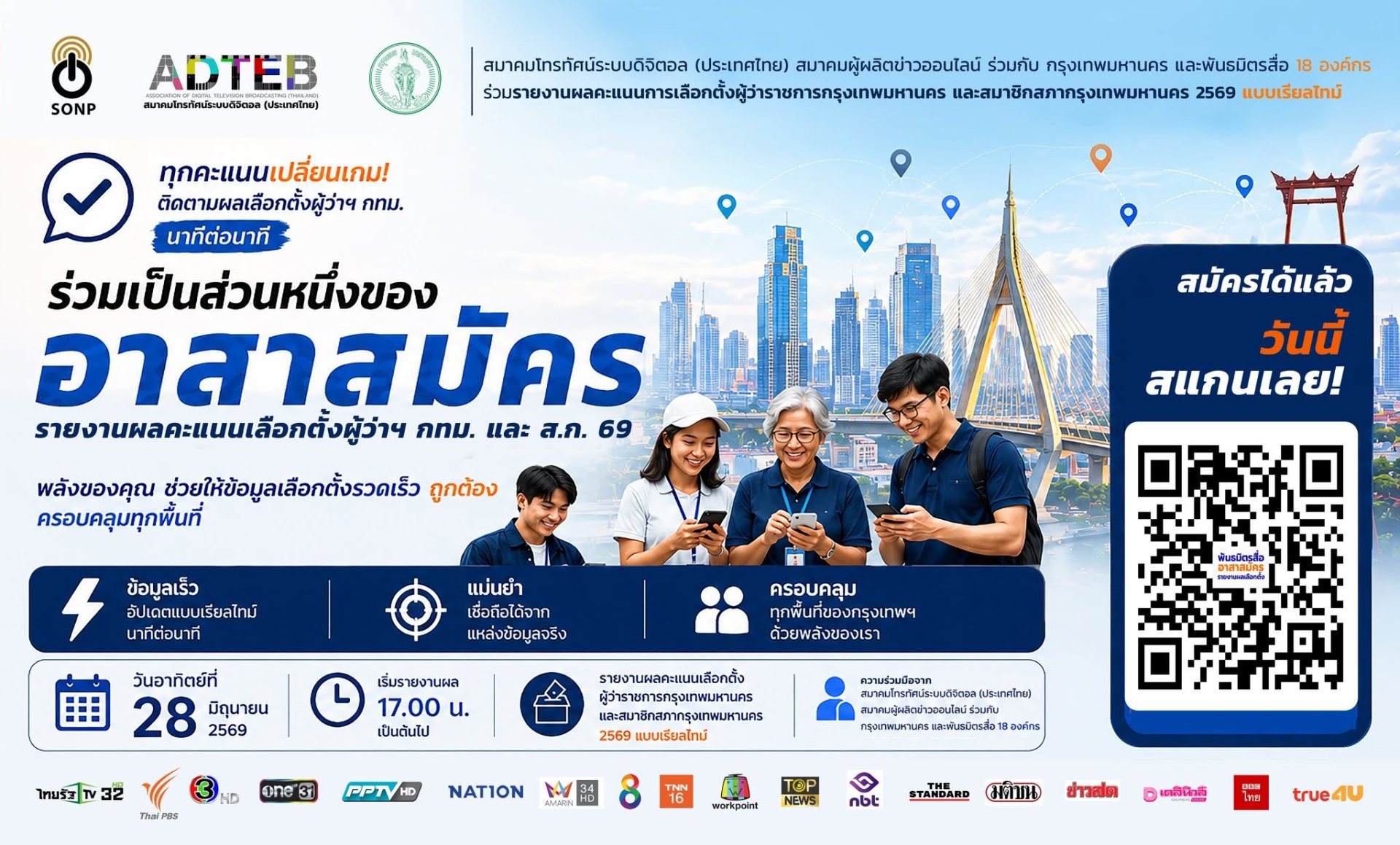 การรายงานผลคะแนนการเลือกตั้งผู้ว่าฯ กทม. และส.ก. 2569 แบบเรียลไทม์