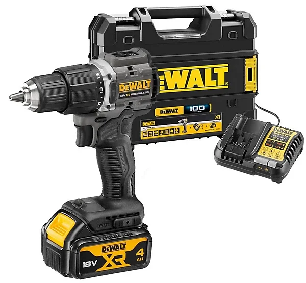 DEWALT รุ่น DCD100M1T-QW สว่านกระแทกไร้สาย 18V(20V Max) รุ่น Dewalt 100 ปี พร้อมแบตเตอรี่ 4AH และกล่อง