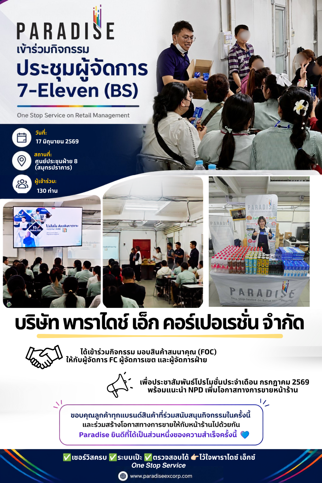 บริษัท พาราไดซ์ เอ็กซ์ คอร์ปเปอเรชั่น จำกัด ได้เข้าร่วมกิจกรรมประชุมผู้จัดการ 7-Eleven (BS)