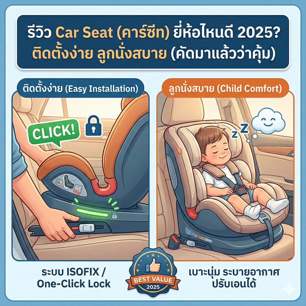 รีวิว Car Seat (คาร์ซีท) ยี่ห้อไหนดี 2025? ติดตั้งง่าย ลูกนั่งสบาย (คัดมาแล้วว่าคุ้ม)