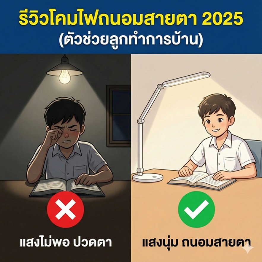 รีวิวโคมไฟถนอมสายตา 2025 ยี่ห้อไหนดี? แสงนุ่ม อ่านนานไม่ปวดตา (ตัวช่วยลูกทำการบ้าน)