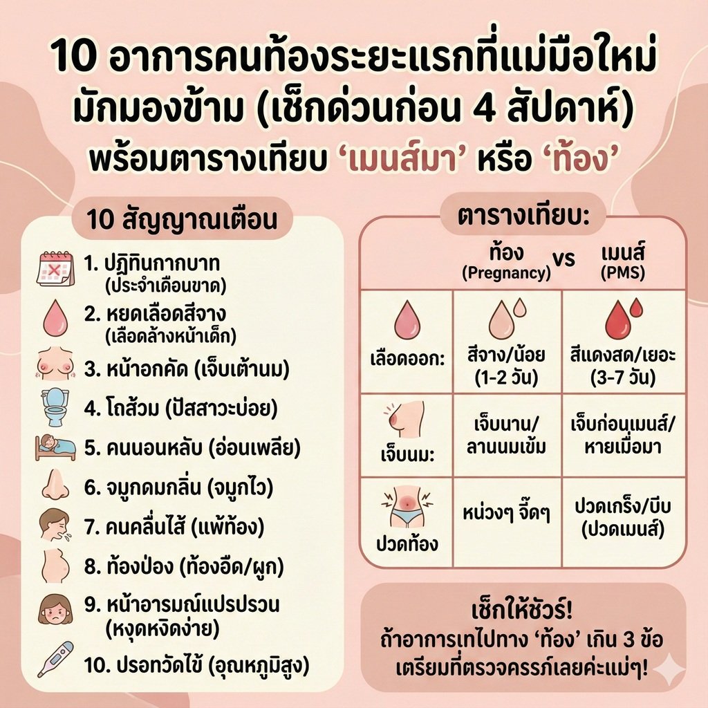 10 อาการคนท้องระยะแรกที่แม่มือใหม่มักมองข้าม (เช็กด่วนก่อน 4 สัปดาห์)