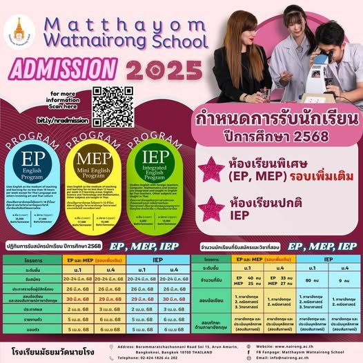 กำหนดการรับสมัครนักเรียนใหม่ ม.1 และ ม.4 ปีการศึกษา 2569 - โรงเรียนมัธยมวัดนายโรง