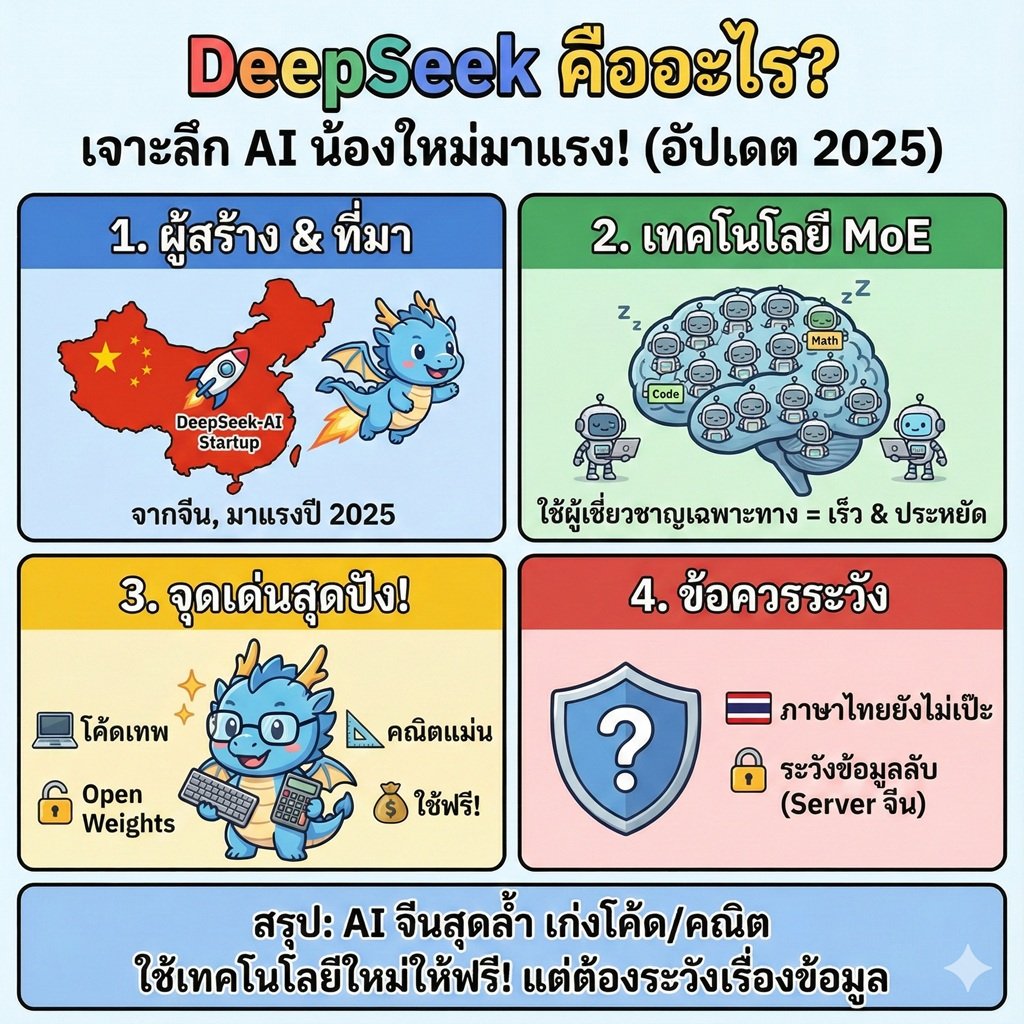 DeepSeek คืออะไร? เจาะลึก AI น้องใหม่มาแรงที่เก่งเรื่องเขียนโค้ดและคณิตศาสตร์ (อัปเดต 2025)