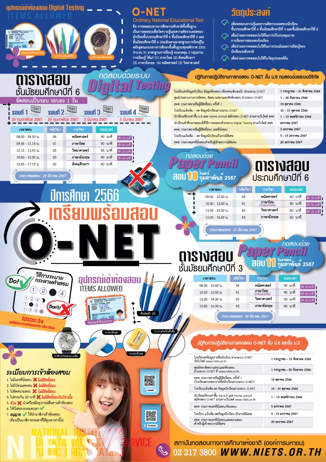 กำหนดการสอบโอเน็ต 2567 (O-NET) ป.6 ม.3 และม.6 กำหนดการสอบโอเน็ต 2567 (O-NET) ป.6 ม.3 และม.6