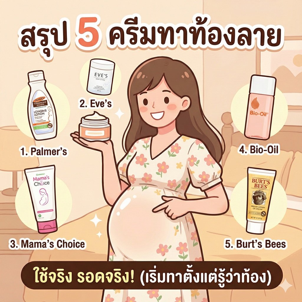 รีวิวพลีชีพ! 5 ครีมทาท้องลาย ตัวไหนดี? ทาตั้งแต่กี่เดือน? (ฉบับแม่ใช้จริง ปี 2025 ยี่ห้อไหนไม่เหนียว?)