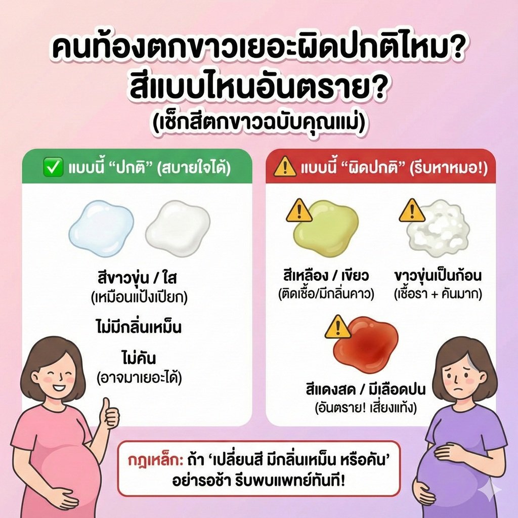 คนท้องตกขาวเยอะผิดปกติไหม? สีแบบไหนที่อันตรายและเสี่ยงแท้ง (เช็กสีตกขาวฉบับคุณแม่)