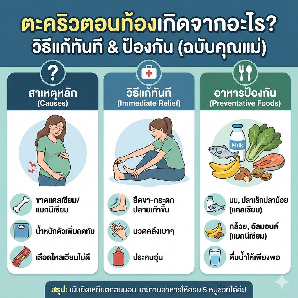 ตะคริวตอนท้องเกิดจากอะไร? วิธีแก้ทันทีและอาหารที่ช่วยป้องกัน (จบปัญหาตื่นกลางดึก)