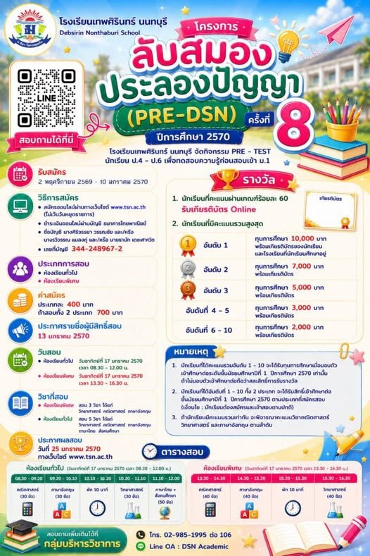 Pre-Test DSN 2570 ม.1 และ ม.4 - โรงเรียนเทพศิรินทร์ นนทบุรี